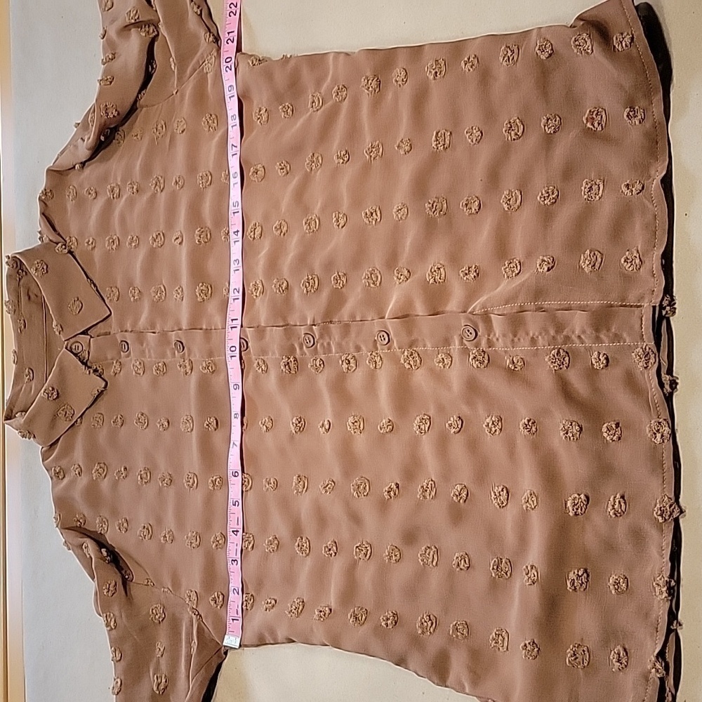 Ubranded Size M Milky Chocolate Brown Swiss Dot Long Sleeve Semi-Sheer Blouse - Picture 6 of 13